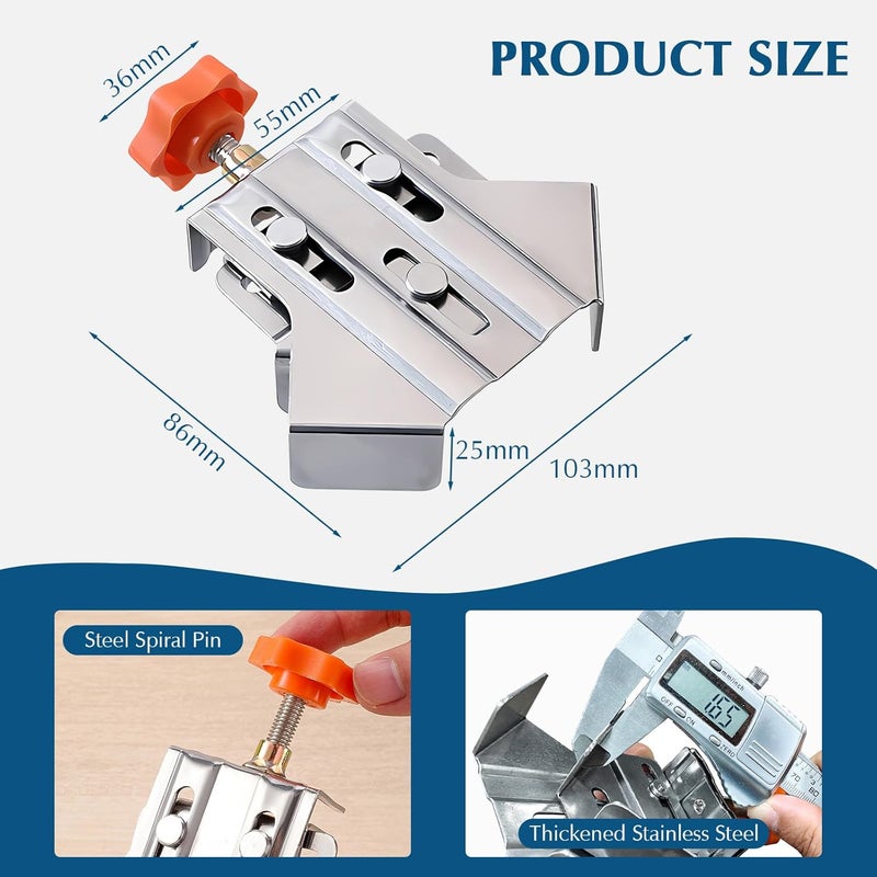 Owfeel 2pcs Stainless Steel Right Corner Clamp,90 Degree Right Angle Clamp for Woodworking,Right Angle Clip Fixer,Single Handle Clamps for Woodworking, Photo Framing (Open) - Image 3